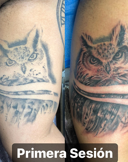 tatuaje buho | tatuajes cover en la pierna