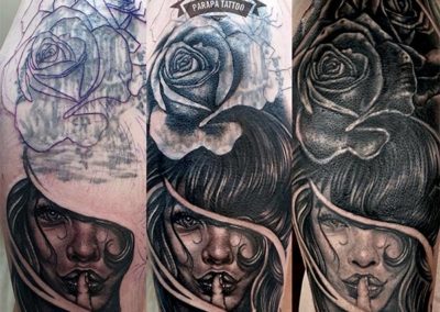 tatuajes realistas | mujer y rosa