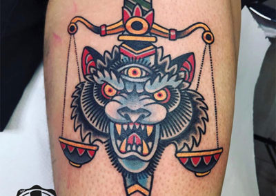 tatuajes old school | tigre de colores