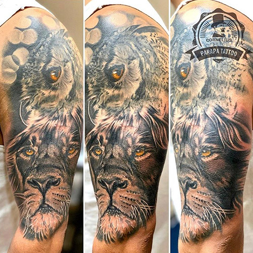 tatuajes en el brazo león