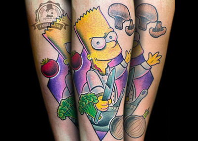 tatuajes new school de Bart Simpson y setas