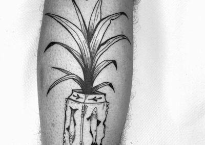 blackwork tattoo de una planta en Cornelius tattoo