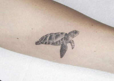 microrealismo tattoo de una tortuga