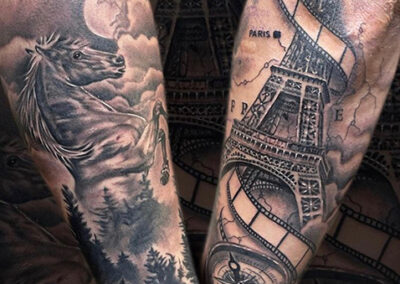 tatuajes para hombres en el brazo de la torre eiffel