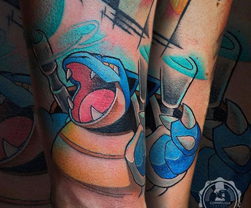 Cartoon Tattoo del pokemon wartortel en un brazo | Cartoon tattoo | Estilos de tatuaje | Cornelius Tattoo