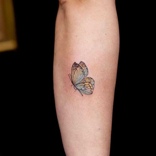 Tatuaje de mariposa en el brazo | tatuajes pequeños para mujer | Corneluis Tattoo