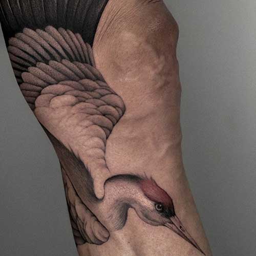 tatuaje de grulla en la pierna | tatuajes hombre | Cornelius Tattoo